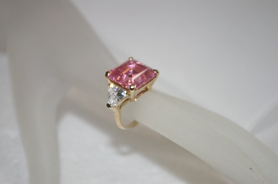 +MBA #19-047  14K Plated Sterling Pink & Clear CZ Ring