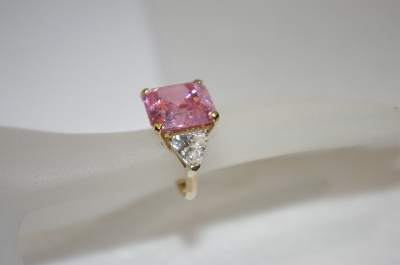 +MBA #19-047  14K Plated Sterling Pink & Clear CZ Ring