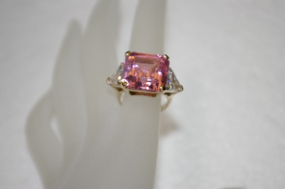 +MBA #19-047  14K Plated Sterling Pink & Clear CZ Ring