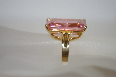 +MBA #19-522  14K Plated Sterling Large Square Cut Pink CZ Ring