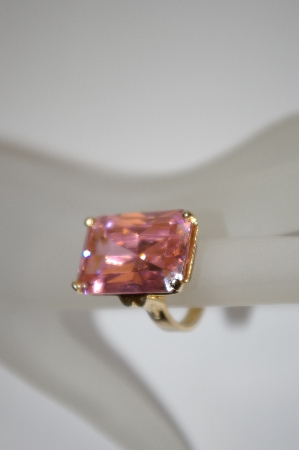 +MBA #19-522  14K Plated Sterling Large Square Cut Pink CZ Ring