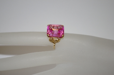 +MBA #19-048  Fancy Setting 14K Plated Pink CZ Ring