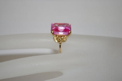 +MBA #19-048  Fancy Setting 14K Plated Pink CZ Ring