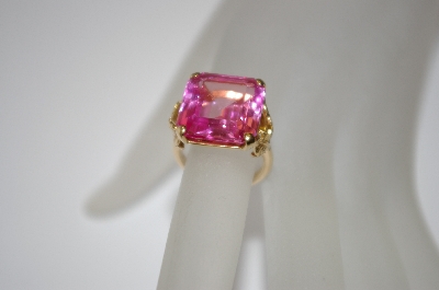 +MBA #19-048  Fancy Setting 14K Plated Pink CZ Ring