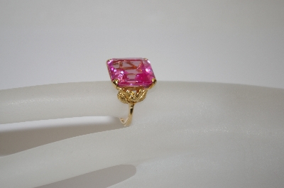 +MBA #19-048  Fancy Setting 14K Plated Pink CZ Ring