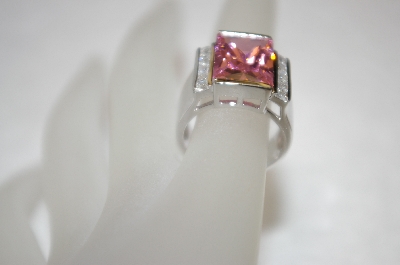 +MBA #19-056  Square Pink & Clear CZ Ring