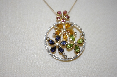 +MBA #19-612  14K Multi Gem & Diamond Pin Pendant With 18" Chain