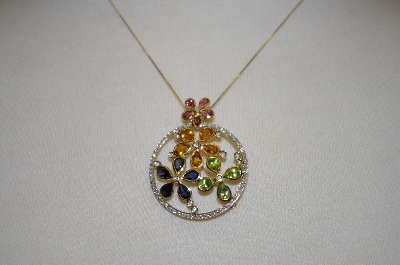 +MBA #19-612  14K Multi Gem & Diamond Pin Pendant With 18" Chain