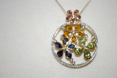 +MBA #19-612  14K Multi Gem & Diamond Pin Pendant With 18" Chain