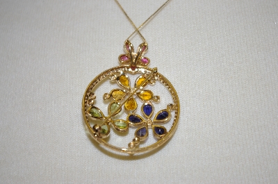+MBA #19-612  14K Multi Gem & Diamond Pin Pendant With 18" Chain