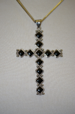 +MBA #19-433  Large Fancy Black Onyx Cross Pendant