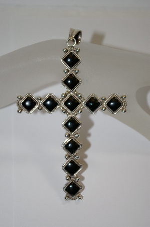 +MBA #19-433  Large Fancy Black Onyx Cross Pendant