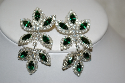 +  " Emerald Green & Clear Crystal Drop Earrings