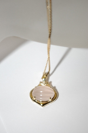 +MBA #19-415  14K Fancy Cut Rose Quartz & Diamond Pendant