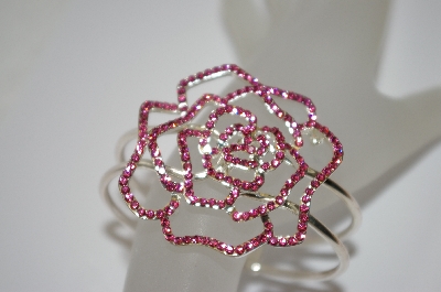 +MBA #19-458  Pink Crystal Rose Spring Loaded Cuff Bracelet