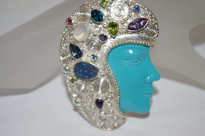 +MBA #19-459  " Sajen Sterling Turquoise Face & Multi Gem Pin/Pendant