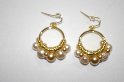 +MBA #19-301  Majestic Gold & Cream Colored Simulated Pearl Earrings