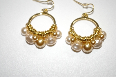 +MBA #19-301  Majestic Gold & Cream Colored Simulated Pearl Earrings