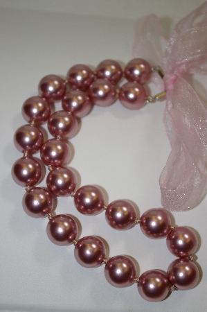 +MBA #19-269  Large Mauve Acrylic Pearls With Ribbion Tie