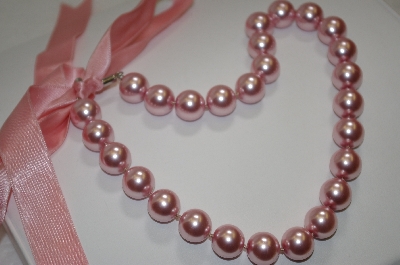 +MBA #19-277  Light Pink Large Acrylic Pearl Necklace With Ribbion Tie