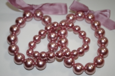 +MBA #19-276  Set Of 3 Mauve Acrylic Pearl Stretch Bracelets