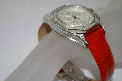 +MBA #19-638  Lucien Piccard 2ct  Diamond Red Leather Strap Watch