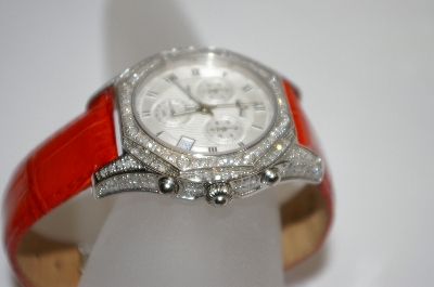 +MBA #19-638  Lucien Piccard 2ct  Diamond Red Leather Strap Watch