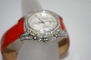 +MBA #19-638  Lucien Piccard 2ct  Diamond Red Leather Strap Watch