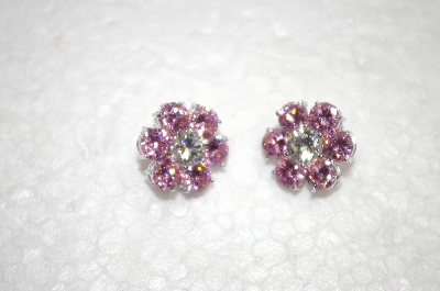 +MBA #19-172  Designer "FAS" Pink & Clear CZ Flower Earrings