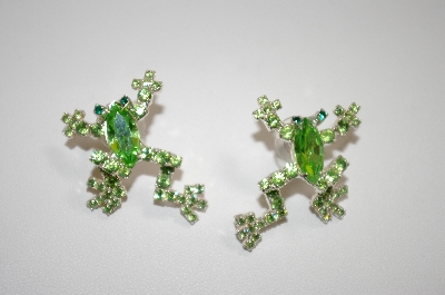 +MBA #19-174  Green Crystal Frog Earrings