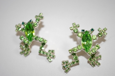 +MBA #19-174  Green Crystal Frog Earrings