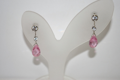 +MBA #19-180  Charles Winston Pink Briolette & Clear CZ Earrings