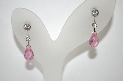 +MBA #19-180  Charles Winston Pink Briolette & Clear CZ Earrings