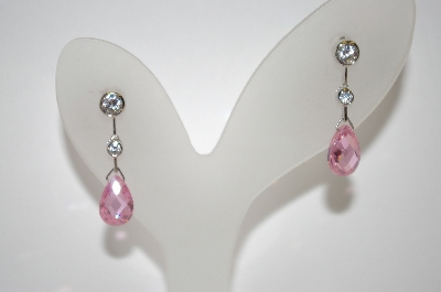 +MBA #19-180  Charles Winston Pink Briolette & Clear CZ Earrings