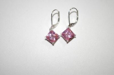 +MBA #19-348  Square Cut Pink CZ Dangle Earrings