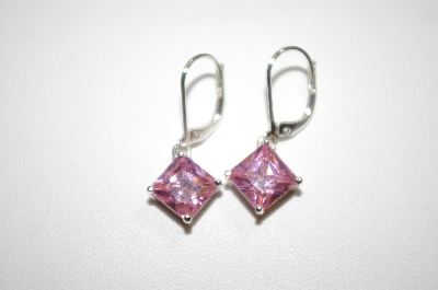 +MBA #19-348  Square Cut Pink CZ Dangle Earrings
