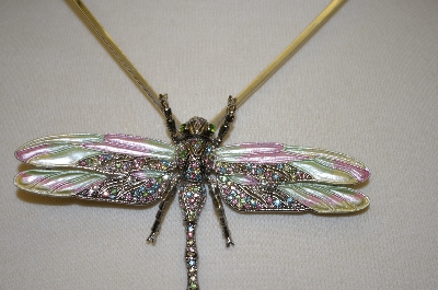 +MBA #19-011  Designer Crystal & Enameled Pink And Green Dragonfly Pin/Pendant