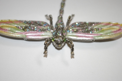 +MBA #19-011  Designer Crystal & Enameled Pink And Green Dragonfly Pin/Pendant