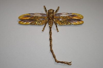 +MBA #19-007  Gold & Brown Enameled Crystal Dragonfly Pin/Pendant 