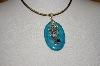 +MBA #19-258  Large Turquoise & Silver Pendant With Garnet & 16"  Chain
