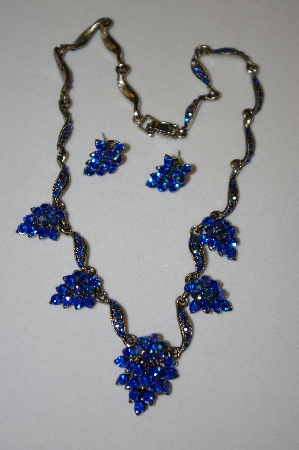 +MBA #20-848  Blue Crystal Grape Cluster Style Necklace With Matching Earrings