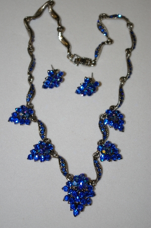 +MBA #20-848  Blue Crystal Grape Cluster Style Necklace With Matching Earrings