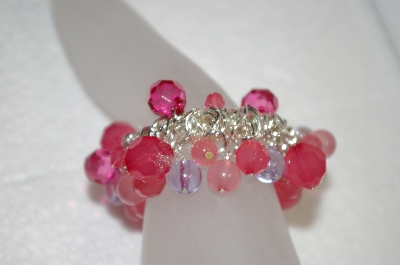 +MBA #20-661  Multi Shades Of Pink Acrylic Bead Stretch Bracelet 
