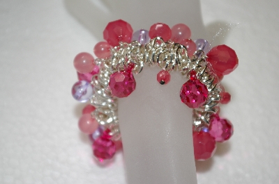 +MBA #20-661  Multi Shades Of Pink Acrylic Bead Stretch Bracelet 