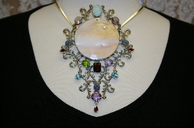 +MBA #SG    "Large Shell And Multi Gemstone Pendant