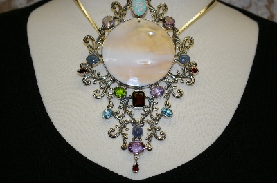 +MBA #SG    "Large Shell And Multi Gemstone Pendant