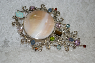 +MBA #SG    "Large Shell And Multi Gemstone Pendant