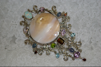 +MBA #SG    "Large Shell And Multi Gemstone Pendant