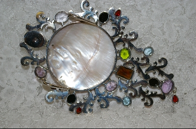 +MBA #SG    "Large Shell And Multi Gemstone Pendant