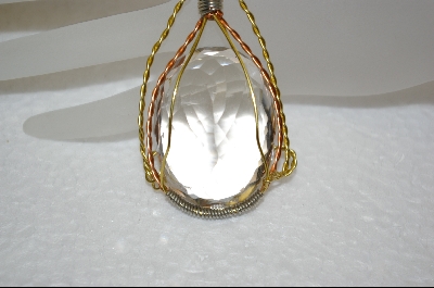 +MBA #CQ   Large Oval Wire Wraped Quart Crystal Pendant